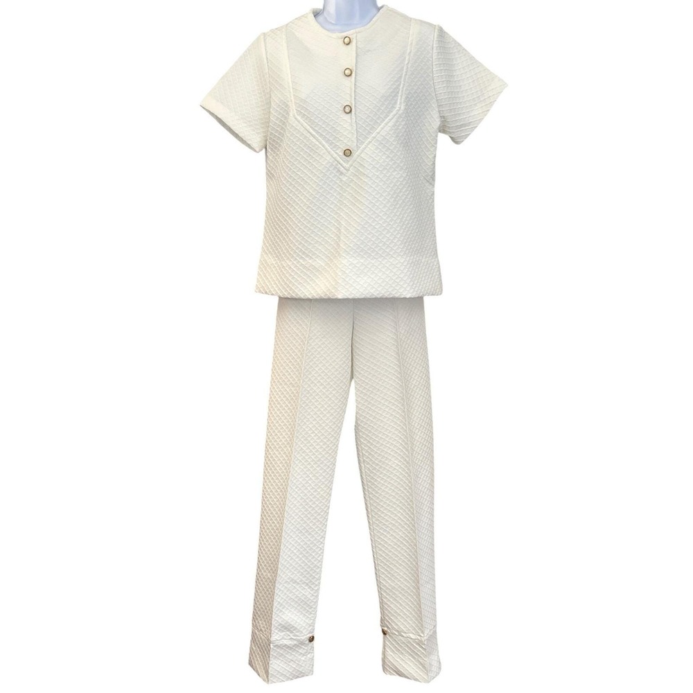 Rare Vintage Dutchmaid Textured Top Pants Set 70s Mod Lounge Coastal Grandma